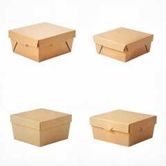 Fototapeta premium Collage of kraft dessert boxes in various angles showcasing eco-friendly packaging design