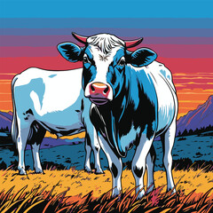 comic book style cattle illustration