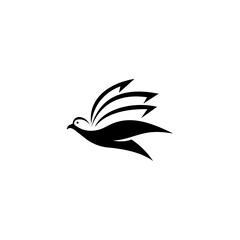Illustration of a flying bird and an open book logo. Symbolizes unlimited higher education and the freedom to achieve it. Black and white vector. Company logo, printing, book cover, publishing