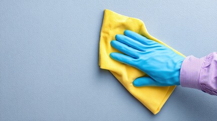 Cleaning the Wall with a Rag Wearing Gloves