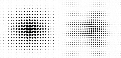 This vibrant graphic design features a repeating pattern of stylized, layered, purple flowers on a deep blue backdrop.