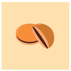 Dorayaki or Sponge Cake, Japanese Food Flat Design Illustration