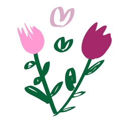Handdrawn Twin Flowers – Pink and Purple Doodle Illustration
