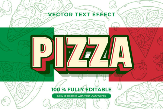 Pizza Vector Text Effect on Italian Flag Background and pizza pattern