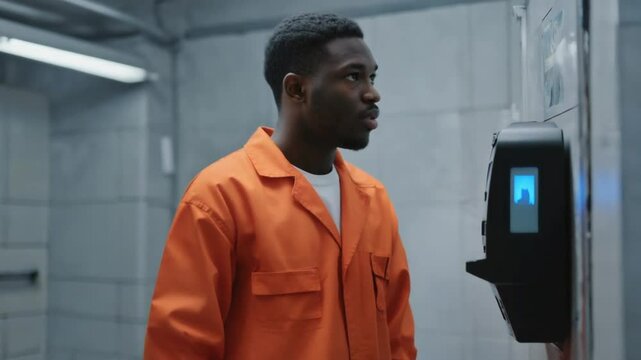 Prisoner taking fingerprint.