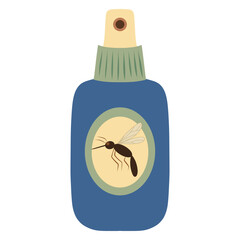 Hand drawn Mosquito insect repellent bottle on a white background, vector anti mosquito spray illustration