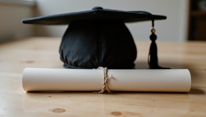 Graduation cap on diploma, celebrating academic achievement and future success