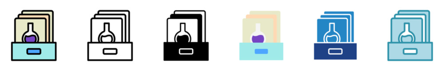 Archive multi style, mini illustration icon set. outline, flat, glyph, line color. vector for UI, UX, app, web, digital or print, related to education, business, research and development.