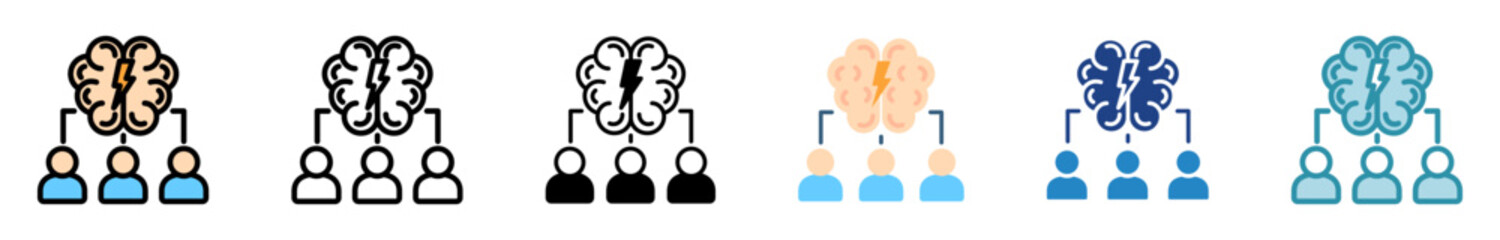 Brainstorm multi style, mini illustration icon set. outline, flat, glyph, line color. vector for UI, UX, app, web, digital or print, related to education, business, research and development.