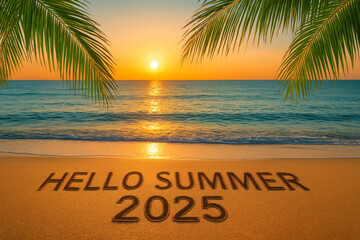 Hello Summer 2025 Written in Beach Sand