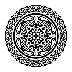 Islam, Arabic, Indian, ottoman motifs. Ornamental elements and motifs of Kazakh, Kyrgyz, Uzbek, national Asian decor for plate, textile, clothes, yurt, print design. Ethnic Round Ornament Pattern