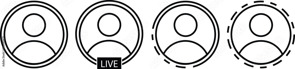 Poster set of story with user profile avatar icons buttons line styles. live video streaming frame, social 