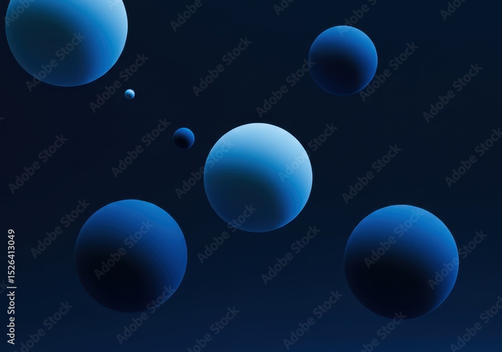 Poster abstract blue spheres floating in a dark space create a modern background