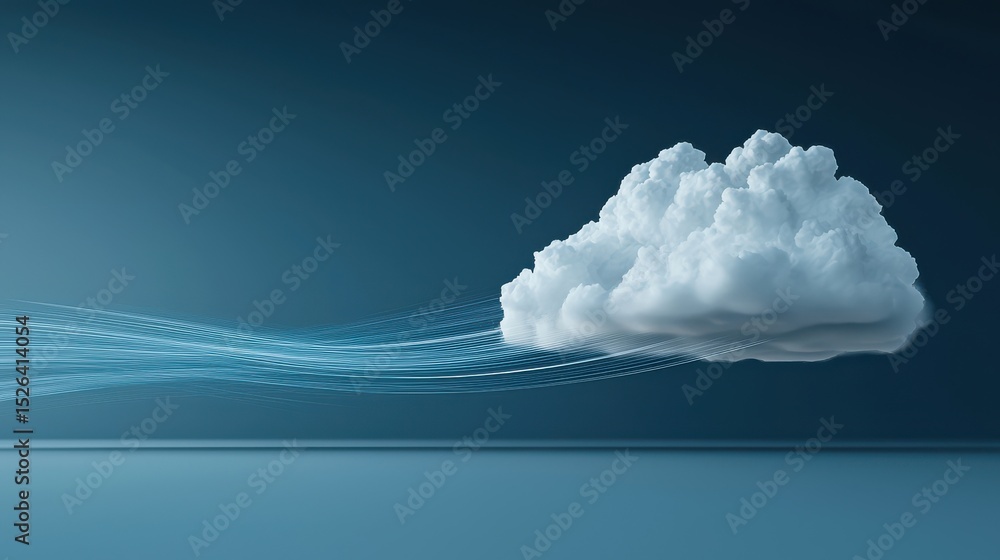 Poster white cloud with soft texture drifting over smooth blue background with flowing lines of air