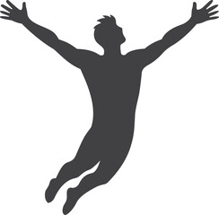 Man soaring with arms outstretched in a silhouette of joy and freedom
