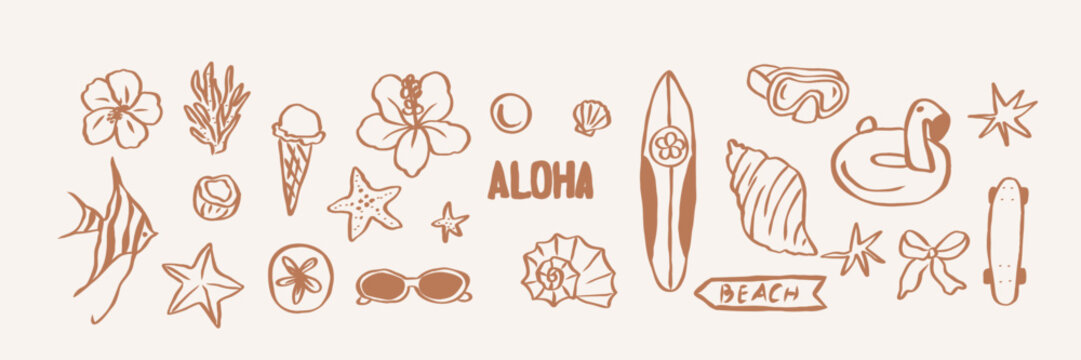 Hand drawn beach elements. Summer vacation clipart