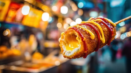 Delicious Korean Corn Dog Street Food With Toppings