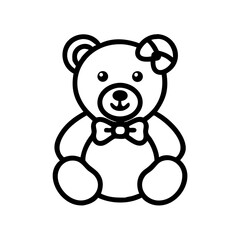 Obraz premium Teddy bear icon with bow in black outline style