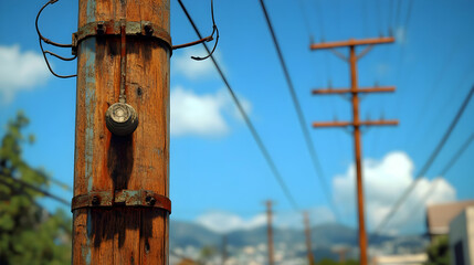 Rustic Wooden Utility Pole Photo