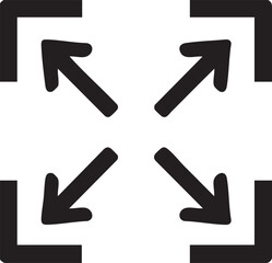 Expand Icon with Arrows Pointing Outward from the Center Surrounded by Corner Brackets in Black expand