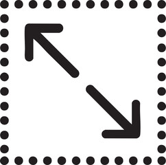 Expand or Enlarge Icon with Dotted Border and Two Arrows Pointing in Opposite Diagonal Directions on a White Background