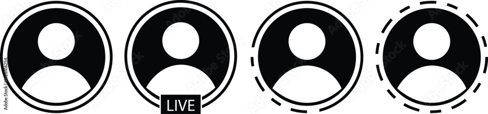 Poster set of story with user profile avatar icons buttons flat styles. live video streaming frame, social 