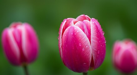 Pink and White Tulips with Water Droplets