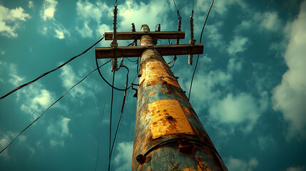 Rustic Wooden Utility Pole Illustration