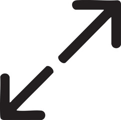 Hand Drawn Expand or Resize Icon Featuring Two Arrows Pointing in Opposite Diagonal Directions on a White Background