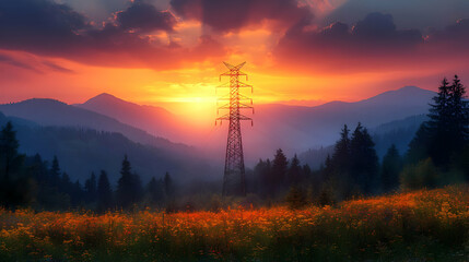 Sunset Landscape Illustration