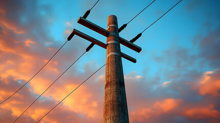 Sunset Powerline 3D Illustration