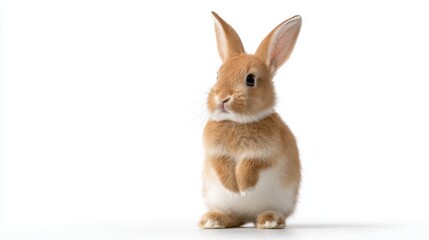 Fototapeta premium Adorable Brown Rabbit Posing On a White Background