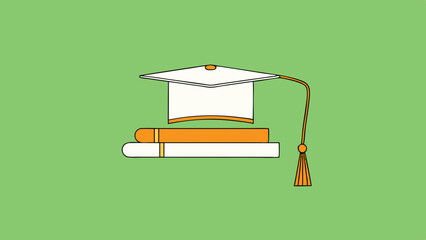 Graduation cap on stacked books against green background  