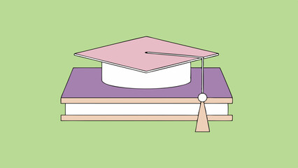 Graduation cap and book on pastel green background  