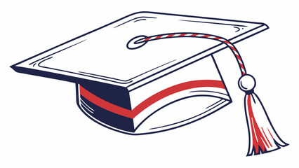 Graduation cap with red and blue accents on a white background  