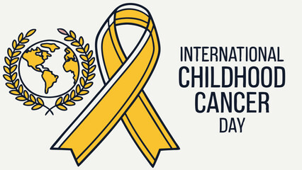 International Childhood Cancer Day logo with yellow ribbon and globe  