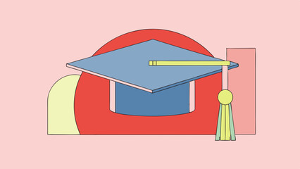 Graduation cap with tassel on colorful abstract background  