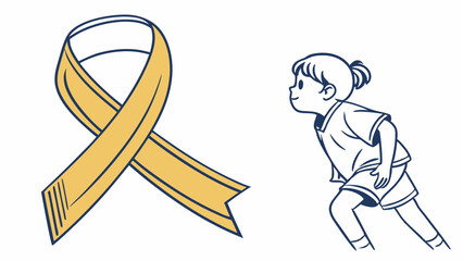 Young girl running next to yellow awareness ribbon illustration  