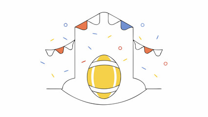 Festive illustration of a yellow ball with bunting and confetti  