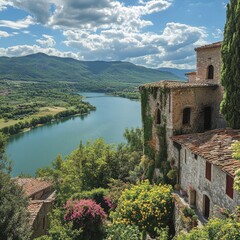 The beautiful village of Rocca Vittiana overlooking the Lago del Salto. Province of Rieti, Lazio, Italy. 