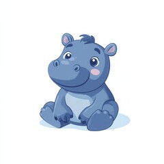 Fototapeta premium Cute cartoon baby hippo sitting on white background.