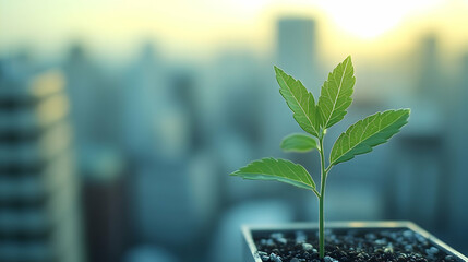 Sunrise Sapling: Urban Green Sprout
