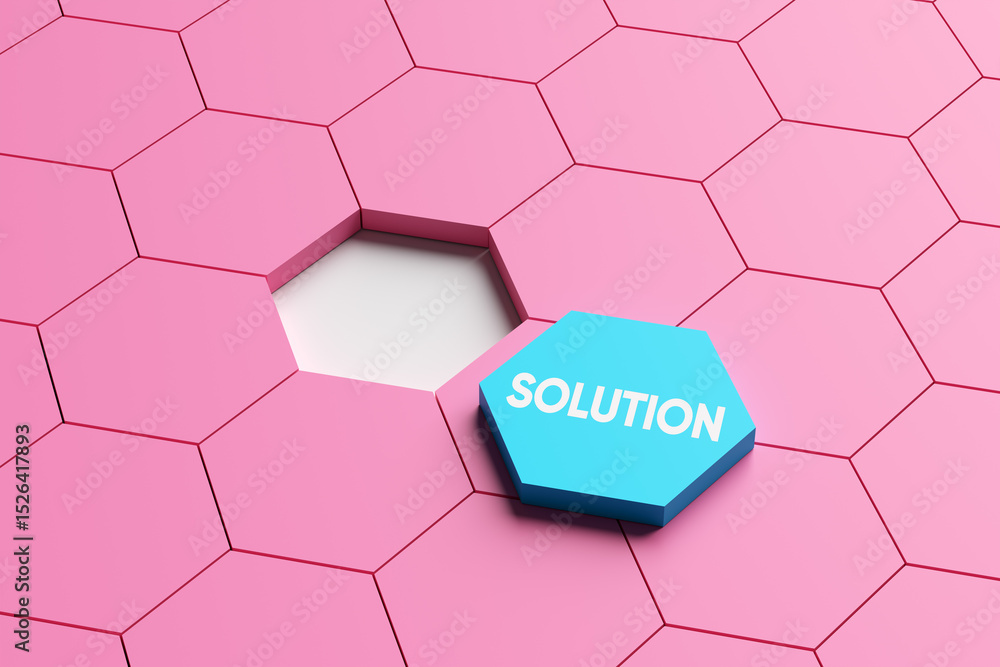 Poster finding the right solution filling the missing piece of the puzzle