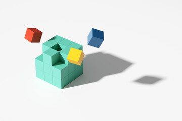 Obraz premium Colorful cubes falling into place completing a modular structure