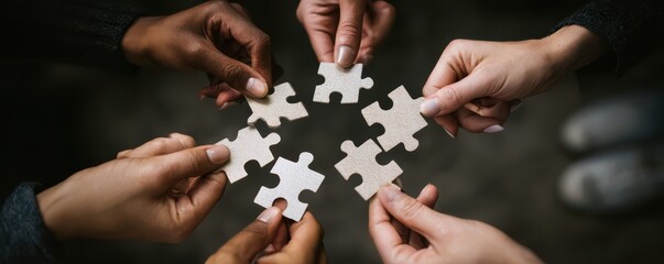 Diverse Hands Collaborate to Connect Puzzle Pieces in a Unity Representation of Teamwork and Cooperation