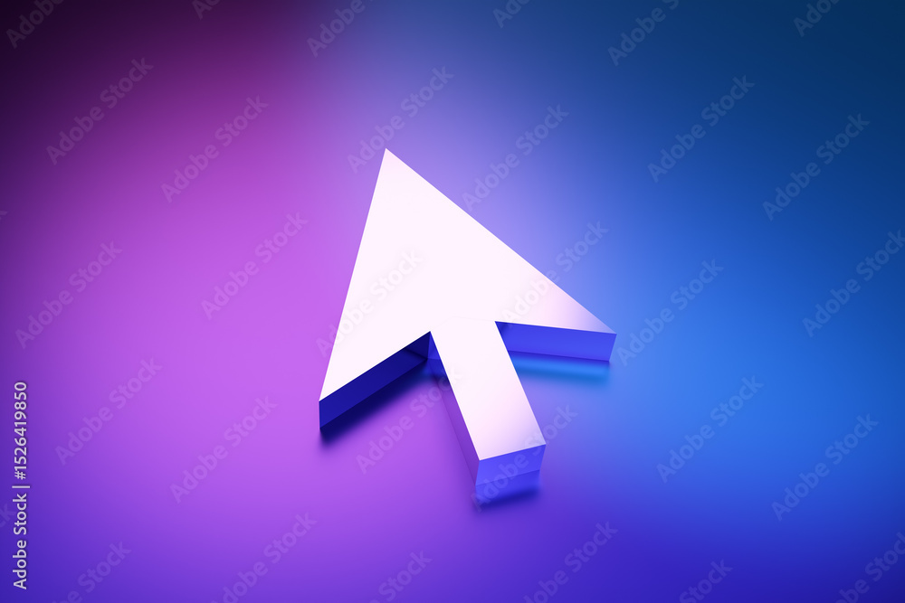 Poster white cursor arrow pointing on gradient purple and blue background