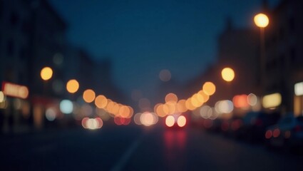 Defocused night city lights, dreamy mood, perfect for overlay.