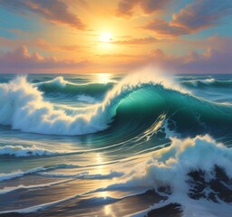 Illustration of wild ocean surf wave.
