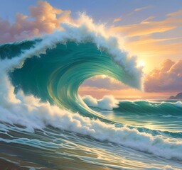 Illustration of wild ocean surf wave.