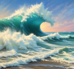 Illustration of wild ocean surf wave.